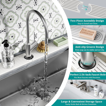 Stone Faucet Mat for Kitchen Sink - Quick Dry Diatomite Sink Splash Guard, Prevents Moisture Buildup & Water Stains, Water Absorbing Stone Tray for Bathroom Countertop (Dark Gray, 23.6" x 4")