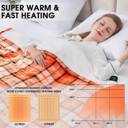 Heated Blanket Electric Throw 50X60 Heating Blanket with 10 Heating Levels 8 Hours Auto Off, Blue Plaid Sherpa Blankets Winter Warmer, Home Decor for Couch Bed Office,Gifts for Mom, Women,Washable