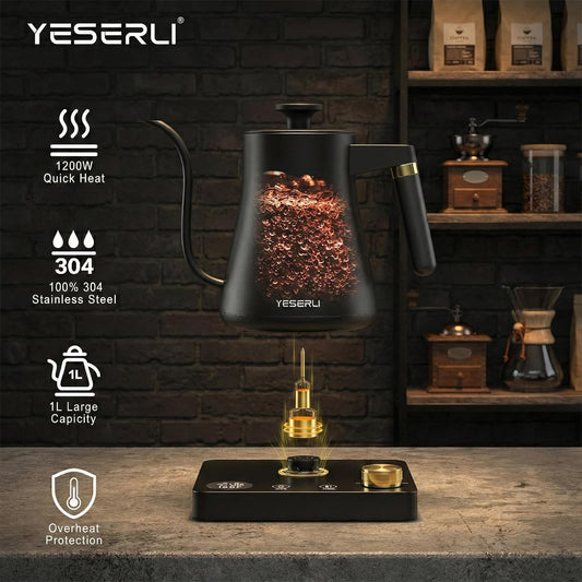 Gooseneck Electric Kettle with ±1℉ Temperature(104-212F) Control 1.0L | 4 Temp Preset,12H Keep Warm,304 Stainless Steel Interior, 1200W Fast Boiling, Matte Black, Expert Brew Pour-Over Coffee & Tea