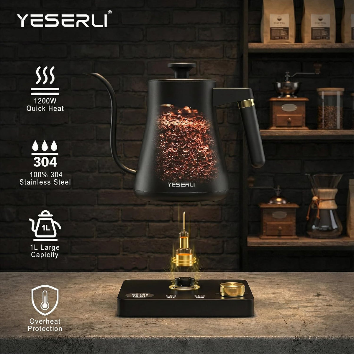 Gooseneck Electric Kettle with ±1℉ Temperature(104-212F) Control 1.0L