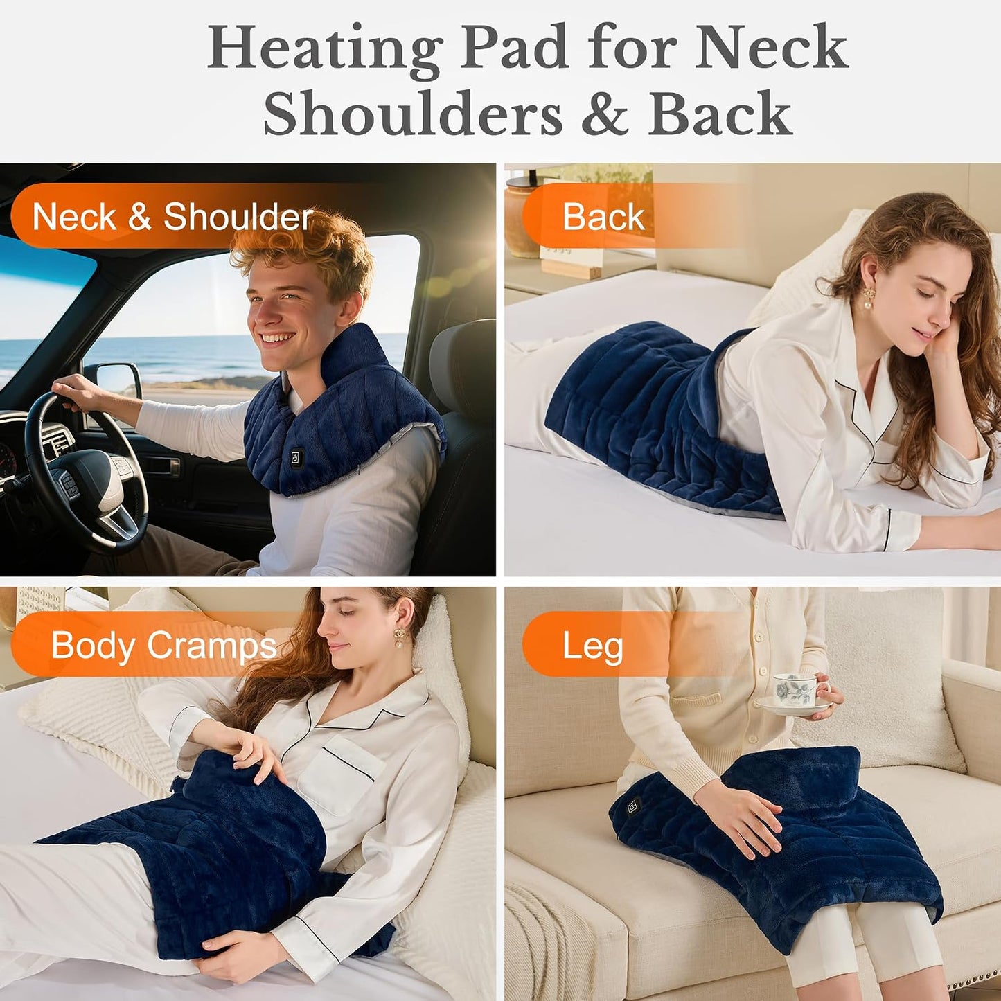 Portable Cordless Heating Pad for Neck, Shoulders & Back - Rechargeable Battery Operated Heating Pad with 3 Heat Settings, Ideal Gift for Mom and Dad, Weighted Neck and Back Warmer (Midnight Blue)