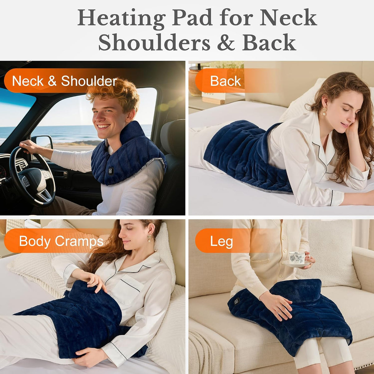 Portable Cordless Heating Pad for Neck, Shoulders & Back - Rechargeable Battery Operated Heating Pad with 3 Heat Settings, Ideal Gift for Mom and Dad, Weighted Neck and Back Warmer (Midnight Blue)