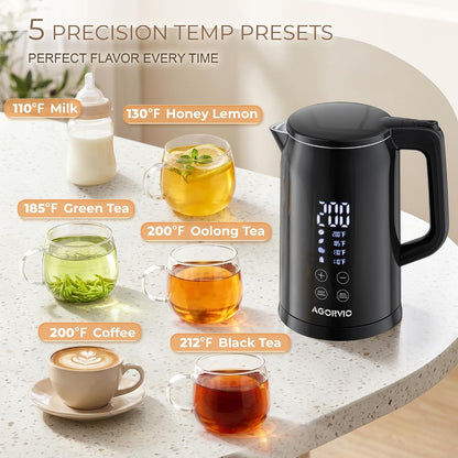 Electric Kettle, 1.7L 1500W, 5 Temp Presets, Dual Mode 8H Keep Warm, Double Wall Cool Touch, 100% Food Grade Stainless Steel Interior, Mute & Smart Memory for Tea, Coffee & Baby Formula