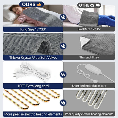 Heating Pad for Back, 17 x 33 in,9 Heat Settings,4 Timer, Gray