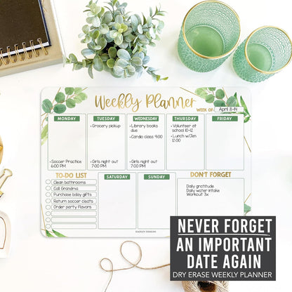 Hadley Designs Magnetic Weekly Planner for Fridge - Greenery Weekly Dry Erase Board, Week Magnetic Calendar for Refrigerator, Week Planner Board, Magnet Schedule Planners for Fridge