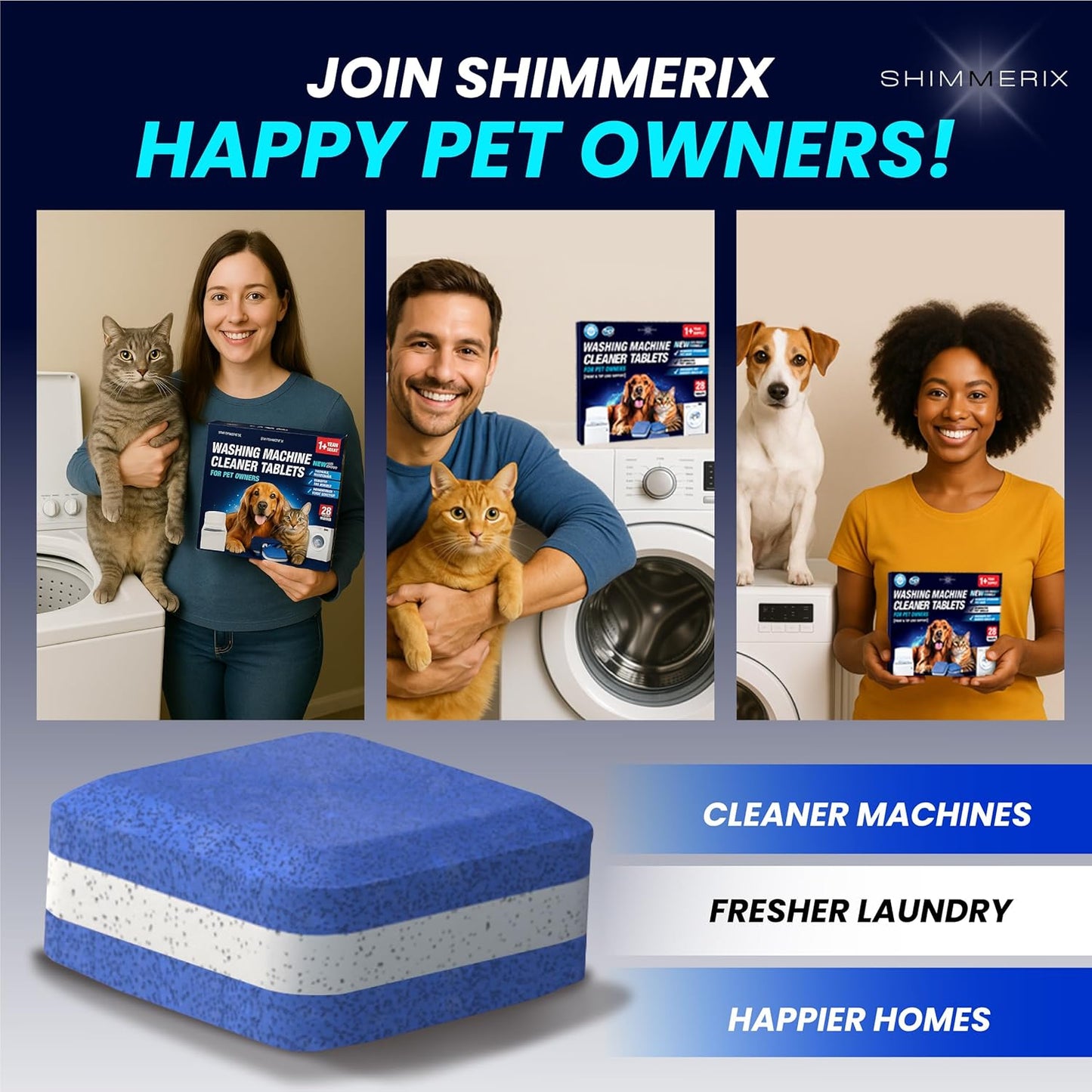 Washing Machine Cleaner Pro Tablets for Pet Owners, 28 Pack, Front/Top Load | Remove Stubborn Pet Hair, Washer Deep Cleaning, Septic Tank Safe, HE Support, Eliminates Pet Smells, Prevents Dander Build-up