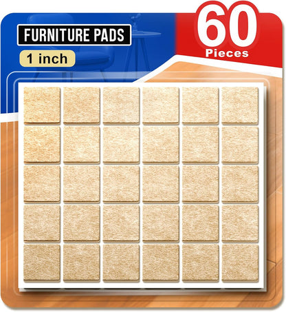 Ansible Felt Furniture Pads Chair Leg Floor Protectors 1" 60PCS | Felt Pads for Hardwood Floors,Self-Adhesive, Reduce Noise and Anti-Scratches,Easy to Install,Beige,Round