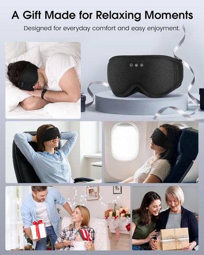 MUSICOZY Sleep Mask Bluetooth Headphones Eye Masks for Sleeping Headphone | 3D Wireless EyeMasks for Side Sleepers, 14-Hour Playtime, Ultra-Soft Breathable, Ultra-Thin Stereo Speakers for Women Men