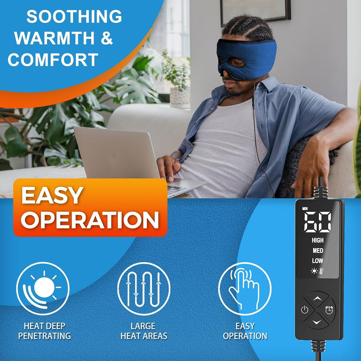 sticro Moist Heat Sinus Mask with Eye Holes, 3 Heat & 5 Timer Settings