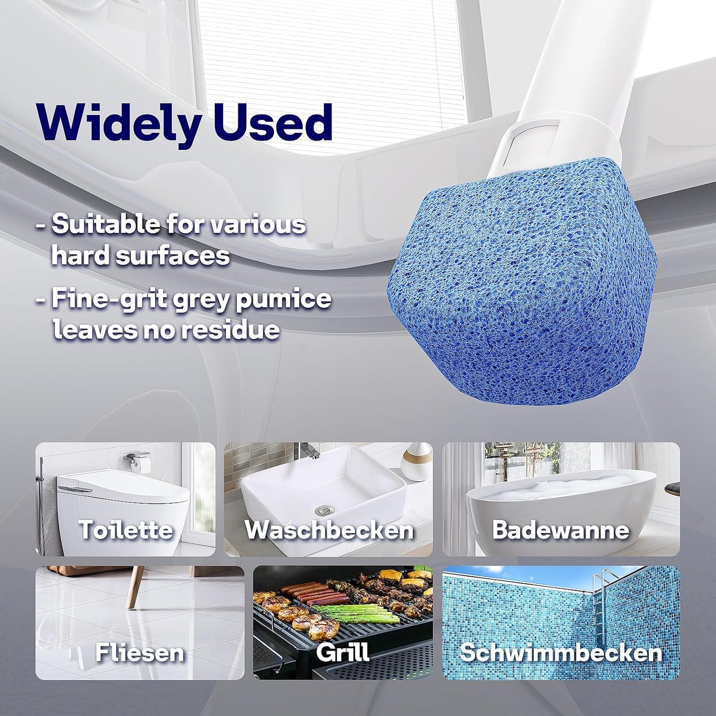 Pumice Stone Toilet Bowl Cleaner 8Ct, 18in Extra Long Handle | 18in Extra Long Handle, One-Touch Ejection, Hard Water Stains Ring Limescale Remover, Toilet Bathtub Grill Pool Sink