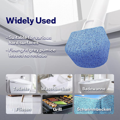 Pumice Stone Toilet Bowl Cleaner 8Ct, 18in Extra Long Handle | 18in Extra Long Handle, One-Touch Ejection, Hard Water Stains Ring Limescale Remover, Toilet Bathtub Grill Pool Sink