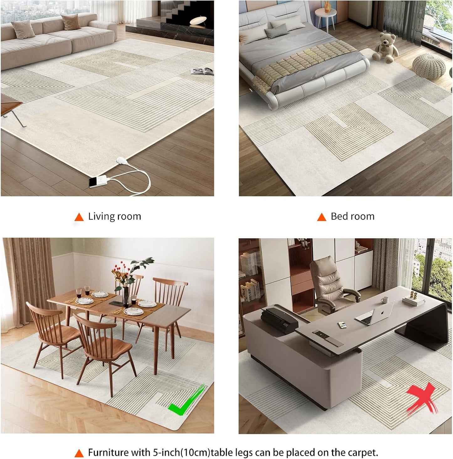 Electric Heated Carpet 35x55in Soft Plush Heating Rug 450W CX | Instant Warmth in 30s, 60 Heat Levels 12h Timer, Energy Efficient Safety Protection Ideal for Home Office Playroom 120V