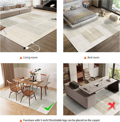 Electric Heated Carpet 35x55in Soft Plush Heating Rug 450W CX | Instant Warmth in 30s, 60 Heat Levels 12h Timer, Energy Efficient Safety Protection Ideal for Home Office Playroom 120V
