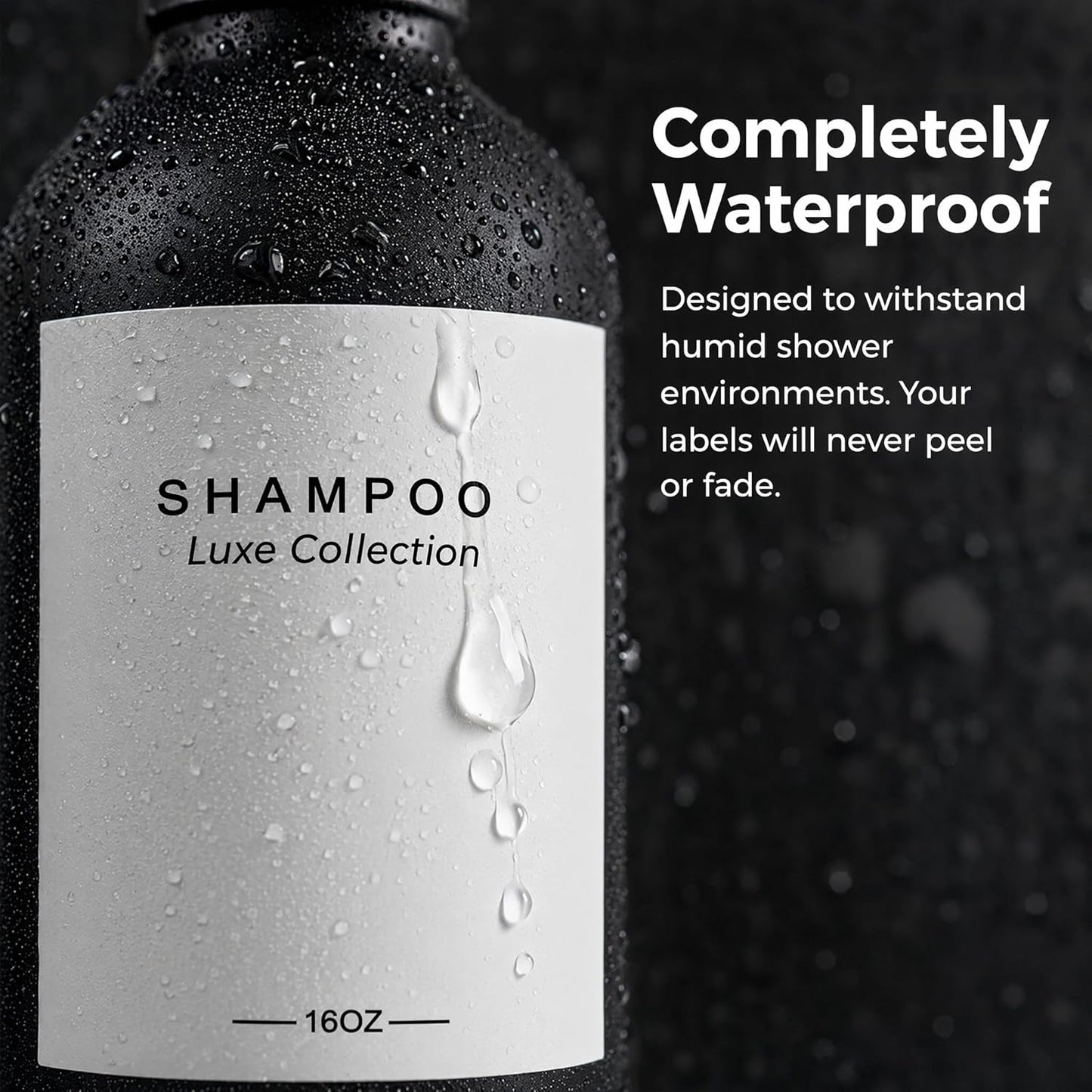 Refillable Shampoo and Conditioner Shower Dispenser Set of 3 - Wall Mounted | 3 Chamber Dispensers for Bathroom. No Drill Pump with Bottles for Soap and Body Wash. Matte Black Bottle with Labels (16oz)