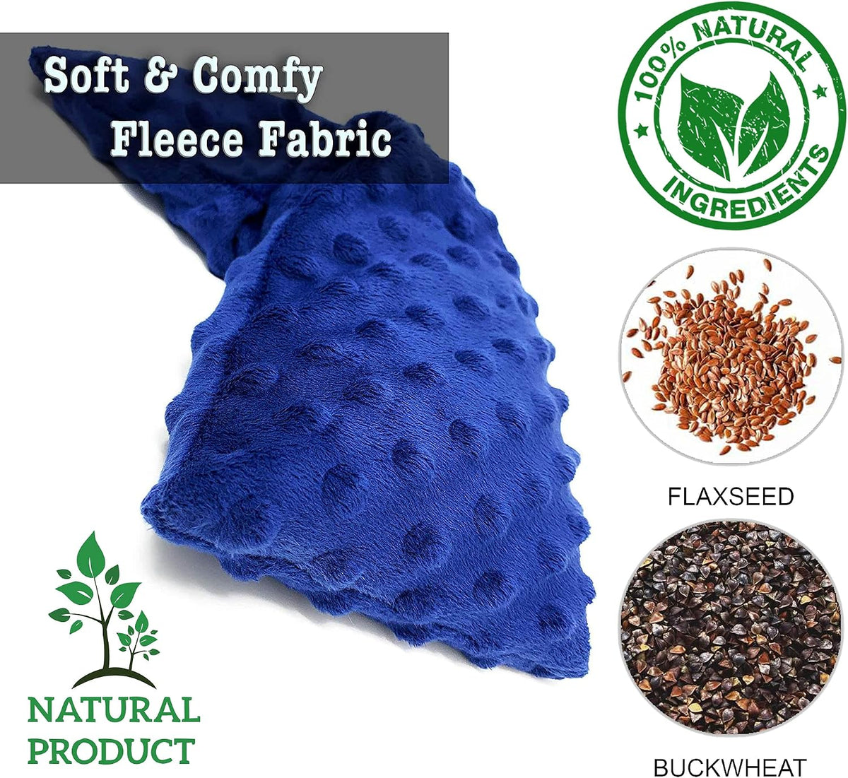 Microwave Heating Pad for Neck & Shoulders - Natural Buckwheat & Flaxseed Hot/Cold Therapy Wrap - Moist Heat for Pain Relief, Muscle Soreness & Stress - Reusable, Soft Fleece (14"x5.5")