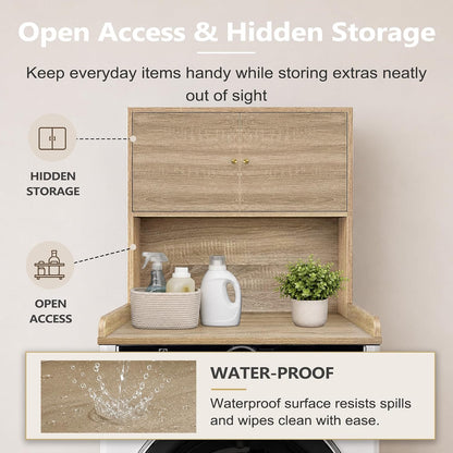 Laundry Storage & Organization (Oak) | Washer and Dryer Topper with Edge, Over Washer and Dryer Shelves for Laundry Room, Universal Fit, 27.5"Wx27.5"Dx29"H