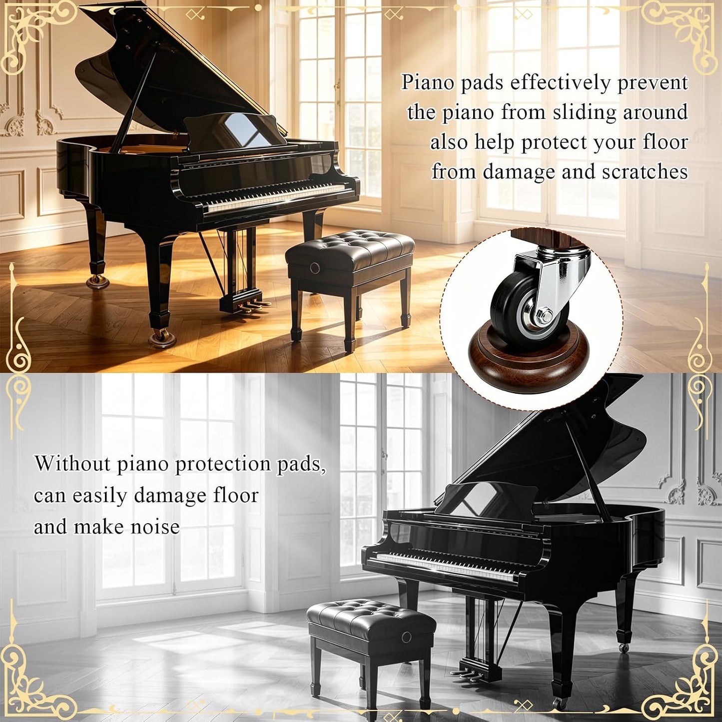 4 Pcs Solid Wood Upright Piano Caster Cups,Furniture Caster Cups,HilerPunk Sofas Beds Chairs Wheel Caster Cups Pads,with Non-Slip & Anti-Noise Felt Pads,for Hardwood Floor Protectors-Natural Wood