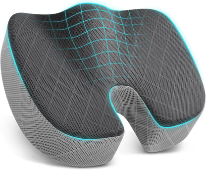 TushGuard Office/ Car Seat Cushion, Non-Slip Sciatica & Back Coccyx Tailbone Pain Relief Chair Pad, Memory Foam Butt Pillow for Computer Desk, Wheelchair, Driving (Black)