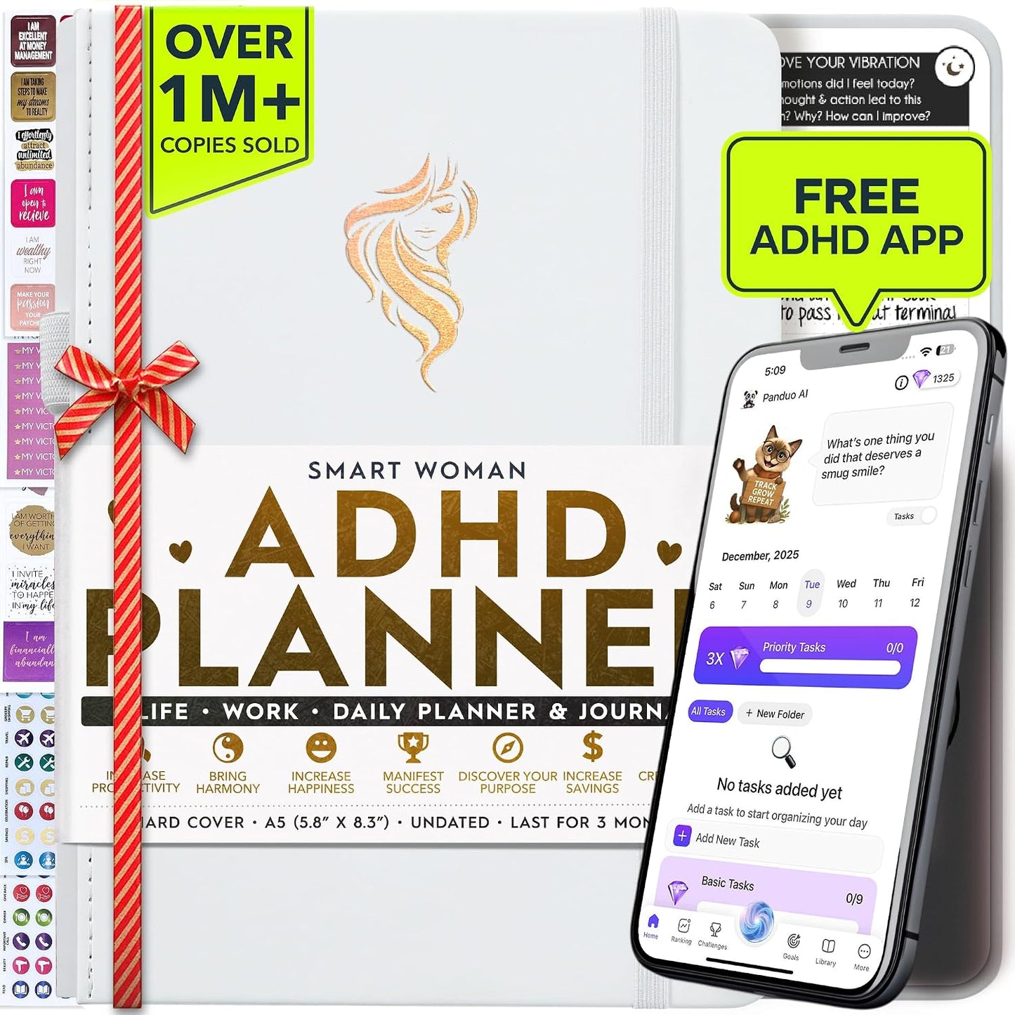 Freedom Mastery Daily Journal of Gratitude, Productivity & Habit Tracker | Undated 90-Day Planner with Daily Reflection, Mindfulness, Positivity, Vision Board & Stickers, Gratitude Journal for Women
