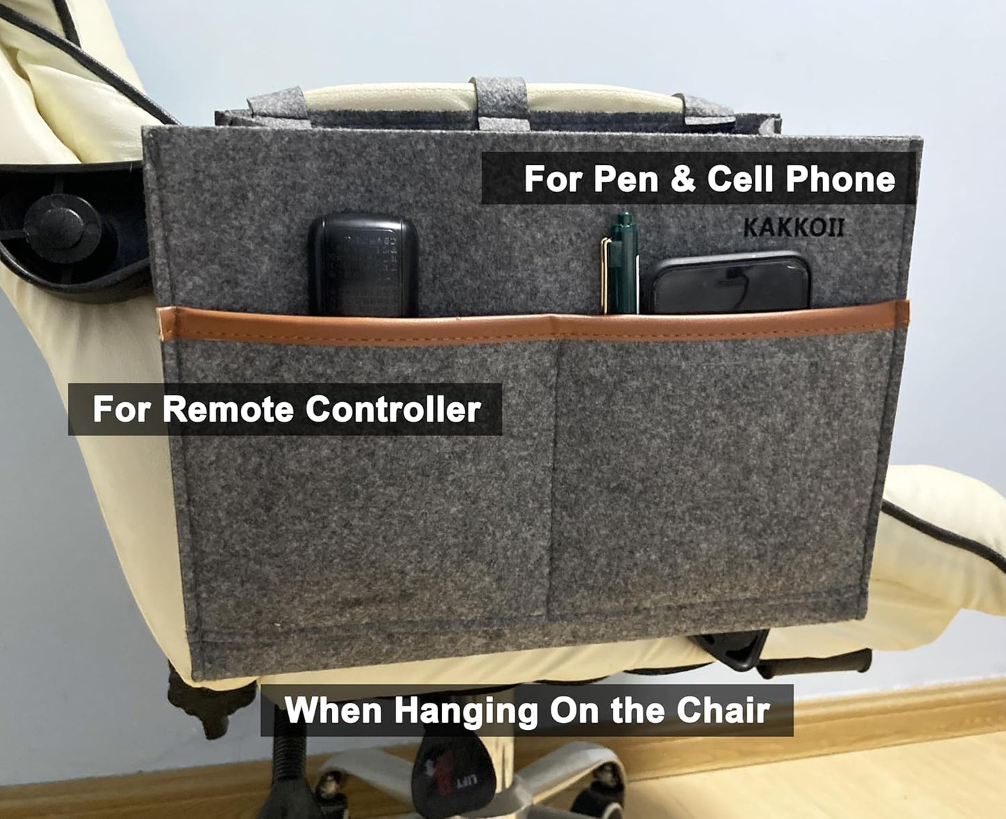 Bedside Caddy, Felt Bedside Storage Organizer, Hanging Storage Bag, Chair Organizer Caddy, Remote, Magazine, Drink Bottle Holder for Hospital, Dorm Bed, Baby Stuff, Office (Light Grey Small)