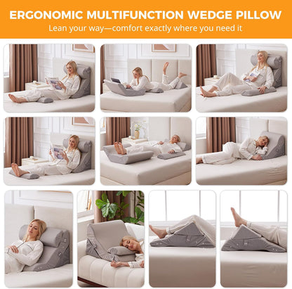 Ruqmuis 3PCS Wedge Pillow Set for After Surgery, Adjustable Back Pillow for Bed Sitting up, Acid Reflux, Bed Wedge Pillow Headboard for Sleeping & Snoring, Orthopedic Pillow for Post Surgery, White
