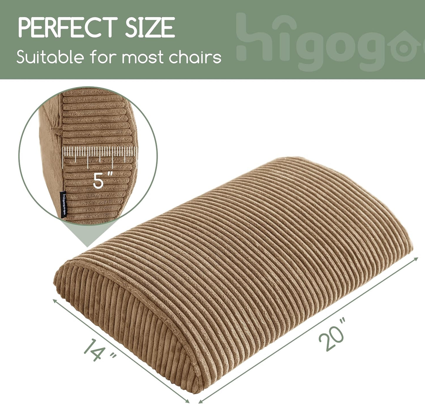 HIGOGOGO Lumbar Support Pillow for Recliner Chair/Accent Chair/Couch, Memory Foam Back Support Cushion for Elderly, Recliner Cushions for Back Rest, Pain Relief, Reading, Washable Cover, Brown
