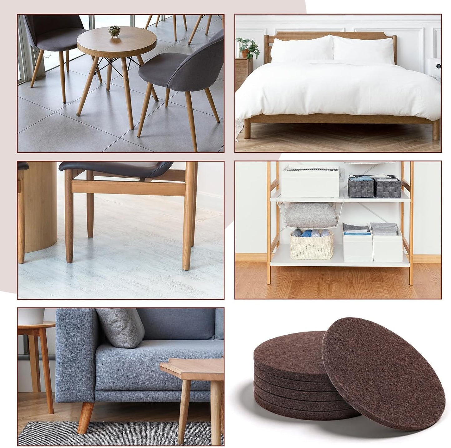 16 PCS 3" Round Felt Furniture Pads, Self-Adhesive Floor Protectors for Chair Legs 5mm Thick Non Slip Furniture Pads for Hardwood Floors Tables Feet Sofas Brown