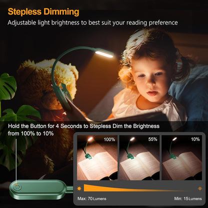 Gritin 16 LED Rechargeable Book Light for Reading in Bed | Eye Caring 3 Color Temperatures,Stepless Dimming Brightness,80 Hrs Runtime,Lightweight Flexible Clip on Light for Book Lovers