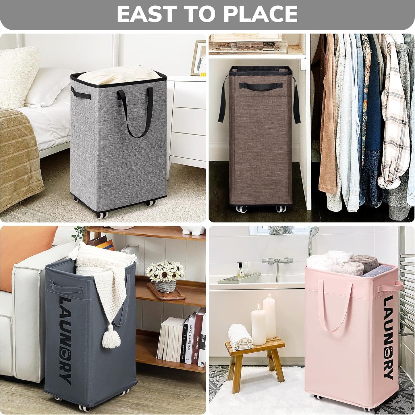 Goodpick 75L Laundry Basket with Wheels & Removable Wash Bag for Dorm | Rolling Laundry Basket with Handles for Dirty Clothes, Fodable Hamper for Laundry Room, Dorm Room Essentials, Grey