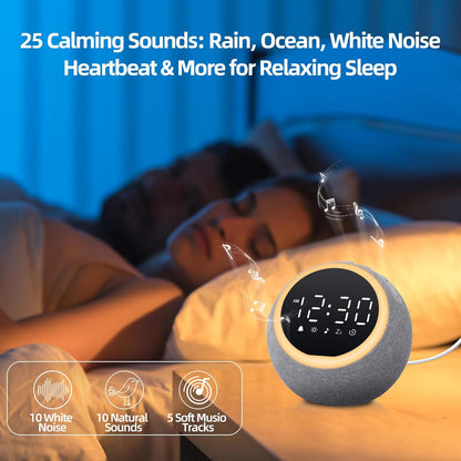 Smart Alarm Clock with White Noise & Night Light for Bedrooms