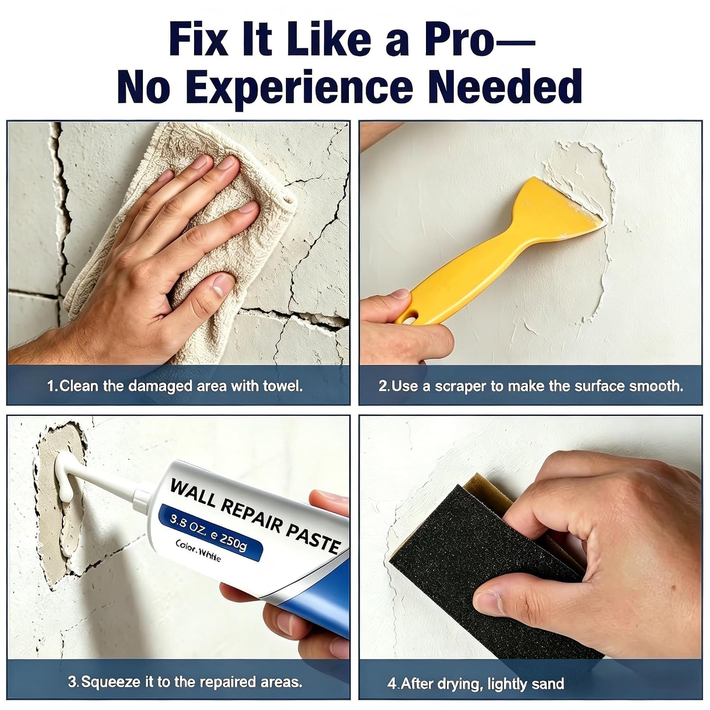 Drywall Repair Kit with Scraper, 2026 Upgrade Wall Repair Paste Tube for Holes & Cracks, Professional Drywall Patch Paste & Wall Repair Ointment for DIY Home Improvement (White) (1)