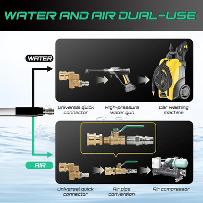 47/24/15" Radiator Cleaning Wand 3P, Water/Air, for Cars/Trucks/Heavy Equip | Water/air, 4500PSI 180° swivel, 0.2in ultra-slim, 25° fan, laser-welded 304SS, no-tear, quick-connect, industrial, saves.