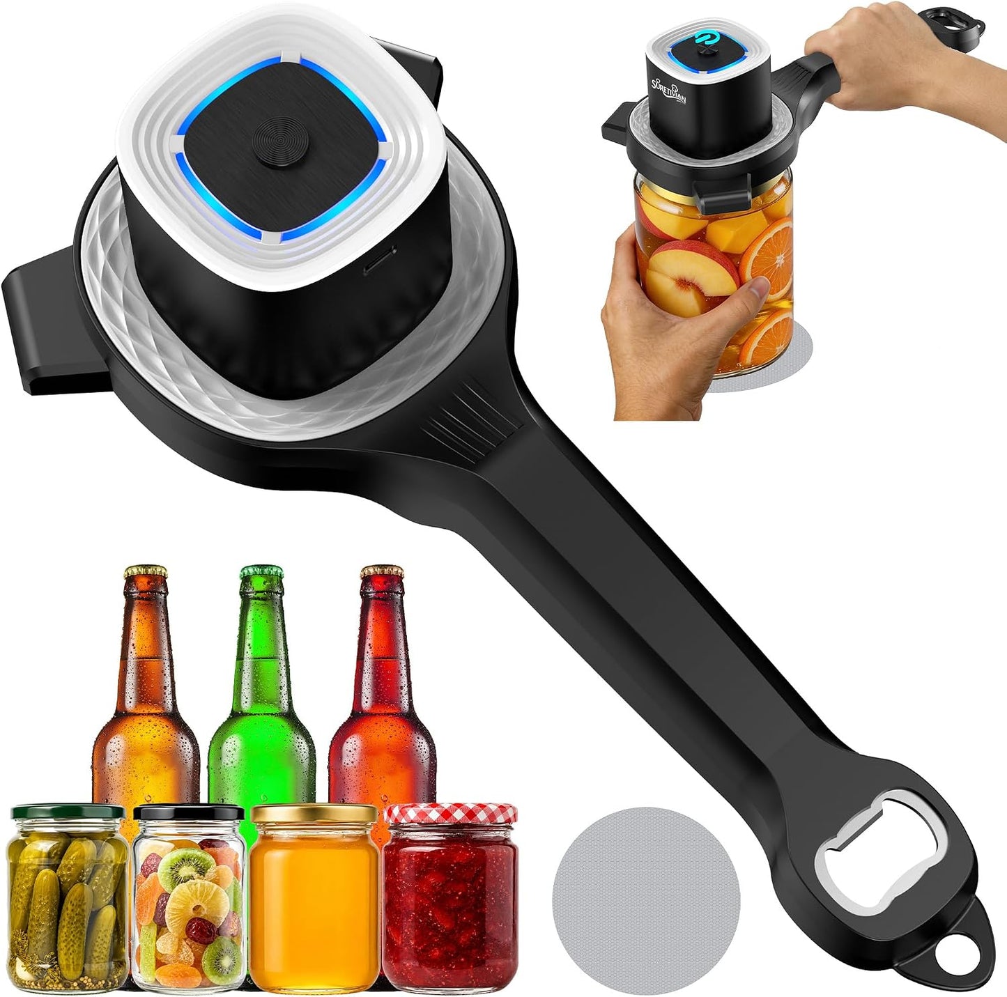 Electric Jar Opener for Seniors with Auto-Adjusting Gripper,Fit 1"-3.5" Cap | Rechargeable Jar & Bottle Openers for Weak Hands and Arthritis, Easy Twist Off Lid Opener with Rubber Gripper Pad，Red