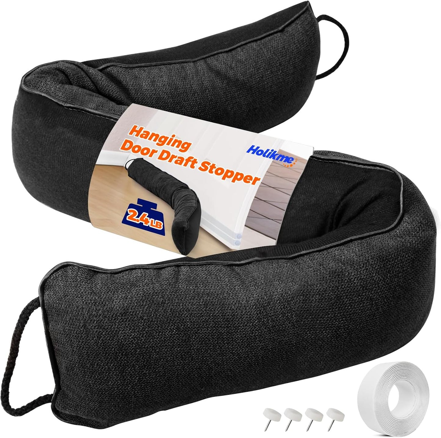 Holikme Weighted Door Draft Stopper - Under Door Seal, 36inch Black | Heavy Duty Fabric, Removable Washable Cover, Hook-and-Loop Fasteners Included, Soundproof & Thermal Insulation, Energy Saving