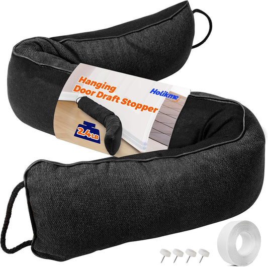 Holikme Weighted Door Draft Stopper - Under Door Seal, 36inch Black | Heavy Duty Fabric, Removable Washable Cover, Hook-and-Loop Fasteners Included, Soundproof & Thermal Insulation, Energy Saving