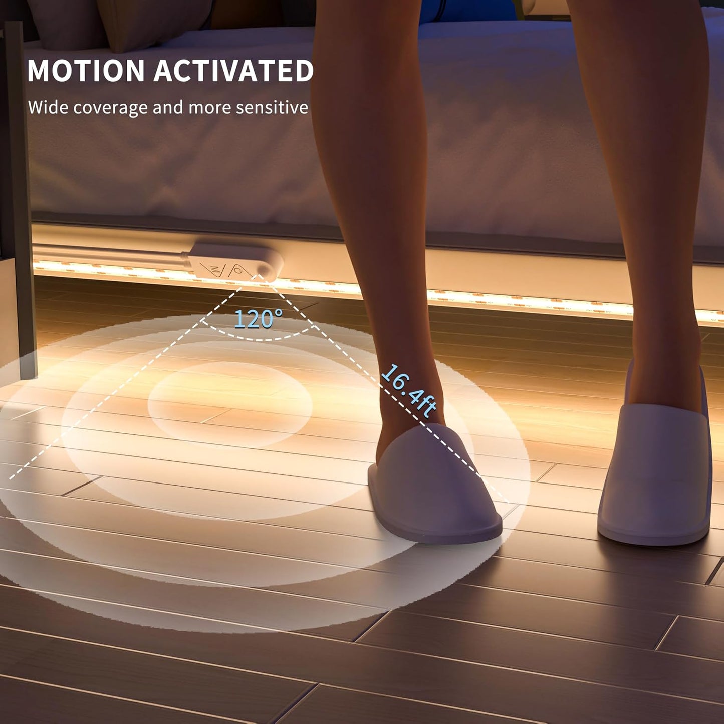 PAUTIX Dotless LED Lights,COB LED Strip Lights with Motion Sensor,5V USB Powered 2700K Warm White,Super Bright Dimmable Motion Activated,Bedroom,Cabinets,Kitchen,Stairs,Closet Indoor Lighting