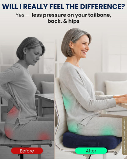 5 STARS UNITED Seat Cushion - Memory Foam Chair Cushion for Tailbone Pain Relief - Ergonomic Support for Coccyx, Sciatica & Butt - Office, Desk & Gaming Chair, Car Seat, Wheelchair, Airplane, Black