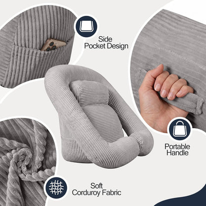 Reading Pillow for Bed, Backrest Pillow with Arms for Adult | Bed Pillow for Sitting Up, Back Support Pillows for Sleeping, Reading and Gaming with Shredded Memory Foam, Gray