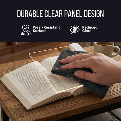 Book Reading Light Flat Screen Smart LED - Full Page Panel Lights for Books Reader in Bed at Night - Rechargeable Portable Dimmable Clear Study Lamp 3 Colors Timer for Bedside Travel (White)
