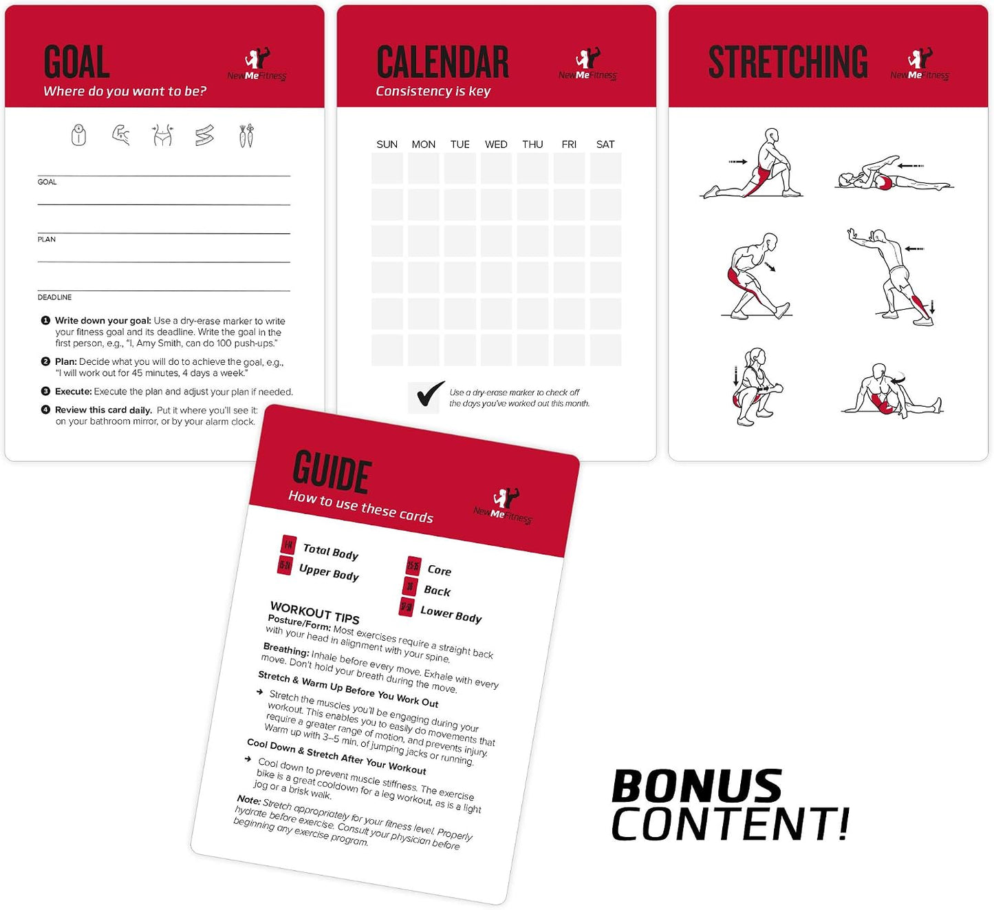 NewMe Fitness Pilates Workout Cards, Instructional Fitness Deck for Women & Men, Beginner Fitness Guide to Training Exercises at Home or Gym