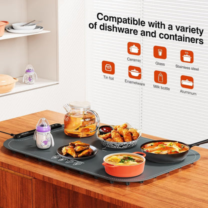 Warming Mat for Food, Voriah Electric Warming Tray with 3 Temp Settings & Auto Shut-Off, Food Warmer with Thick Silicone Surface to Keep Food Warm at Buffet, Parties, and Family Use（Dark Blue）
