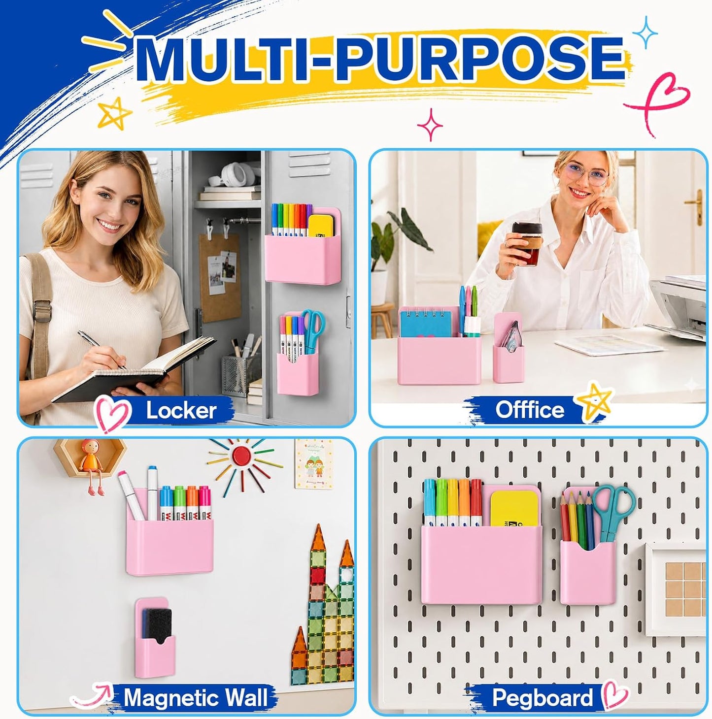 Magnetic Pen Holder, Magnetic Marker Holder, 4 Pack, White | Magnetic Cups for Dry Erase Markers, Pen Organizer for Whiteboard, Refrigerator, Locker, Cruise, Classroom, Office, School
