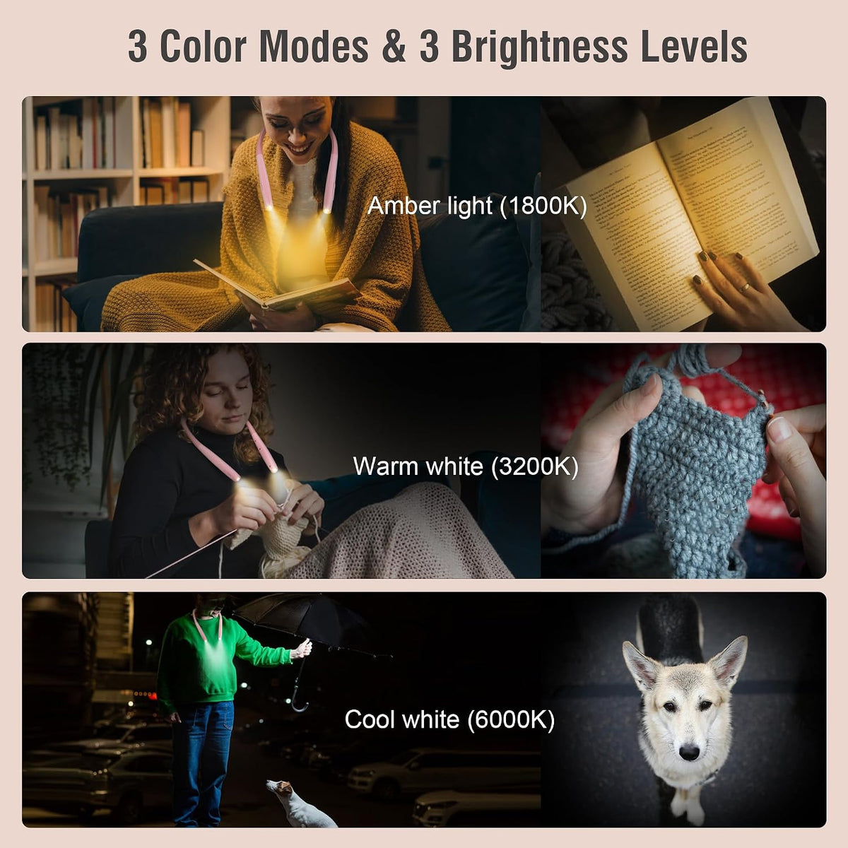 LED Neck Book Light Reading Lamp USB Rechargeable, Lighter Weight,Hands Free, Each 3 Colors with 3 Brightness, 80-hr Lasting Rechargeable Lamp,Perfect for Reading in Bed(Chesse Yellow).