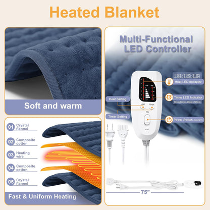 Heating Pad,Heated Blanket,Heating Pad for Back Neck,Grey,24x12 Inch | Electric Heating Pad,Dry/Moist Heat Heating Pads,Heating Pads for Shoulder,Abdomen,Heat Pad for Women Men,Birthday Gift