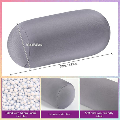 Geelin 2 Pcs Microbead Roll Pillow 11.8 x 6.3 Inch Soft Pillow Bolster Cylindrical Pillow Microbead Pillows for Sleeping Home Travel Neck Head Back Support Rest (Violet, Black)