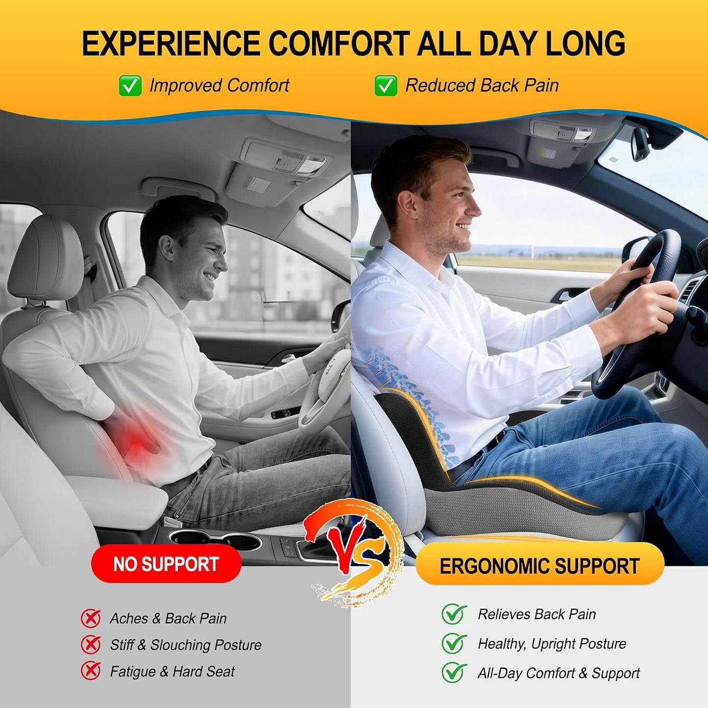 Allaboutsla Car Seat Cushion with Lumbar Support Pillow, Car Back Support | L-Shaped Ergonomic Memory Foam Seat Cushion, Car Seat Cushions for Driving, Driver Cushion and Back Support for Car, B&G