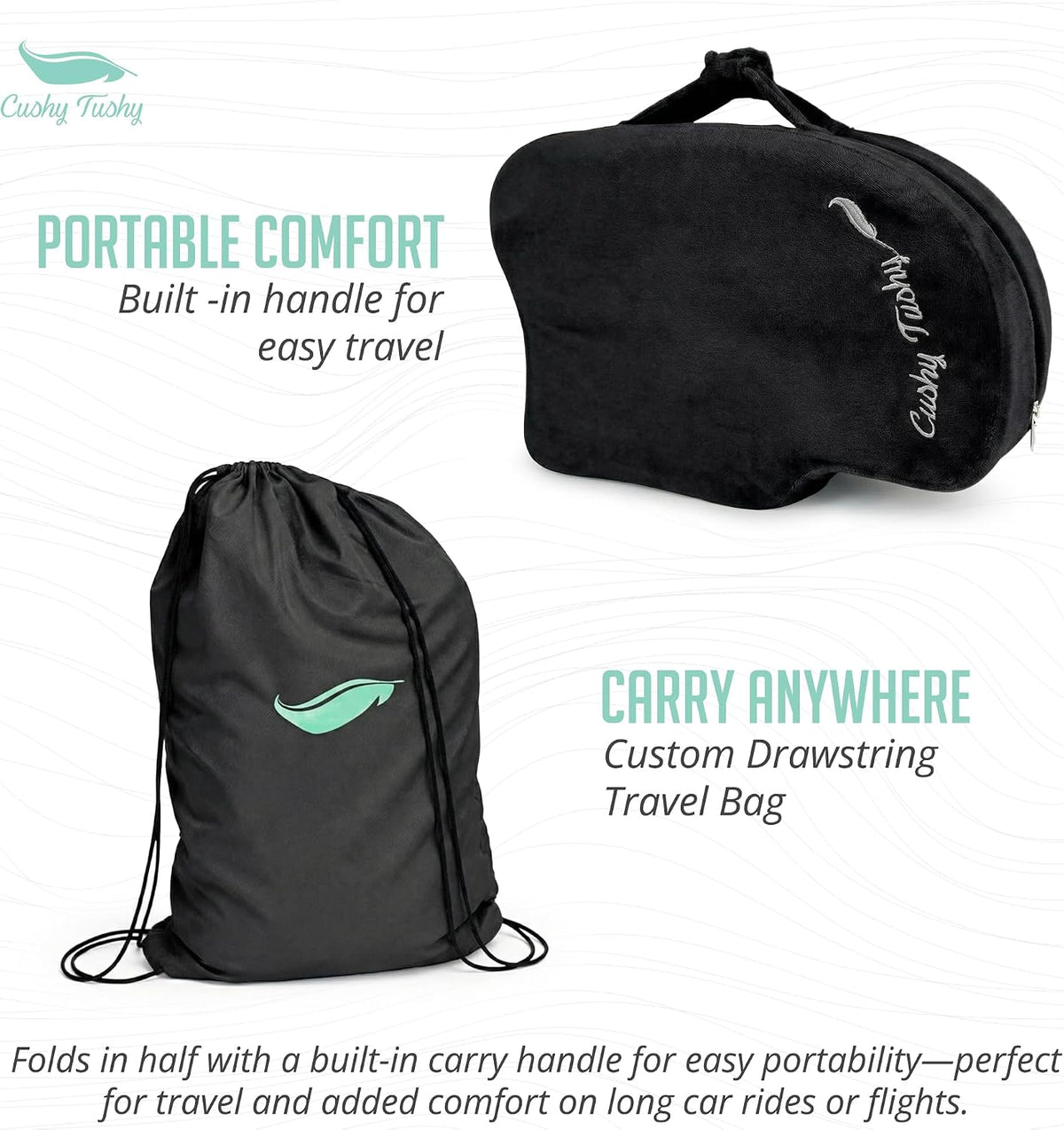 Cushy Tushy Premium Foldable Travel Seat Cushion - for Relief of Lower Back, Sciatic, Butt and Tailbone Pain - for Home & Office Use, Perfect for Travel or Driving - Coccyx Seat Cushion