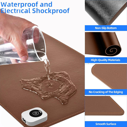 Heated Desk Pad Mouse Pad - Heated Desk Mat - Warm Desk Pad - 3 Levels Heating & 4 Hours Auto Shut-Off, PU Leather Mouse Pad - 31.5 x 13 inch(Dull Black)