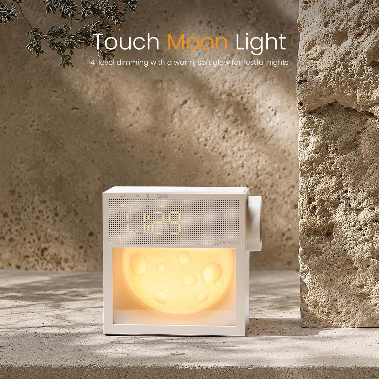 Portable Alarm Clock with Sounds Machine Night Light for Bedroom | 2000mAh, 20 Soothing White noise for Sleep, Digital Alarm Clock with Snooze, Gentle Wake Up Light, Sleep Timer (30-120 min)