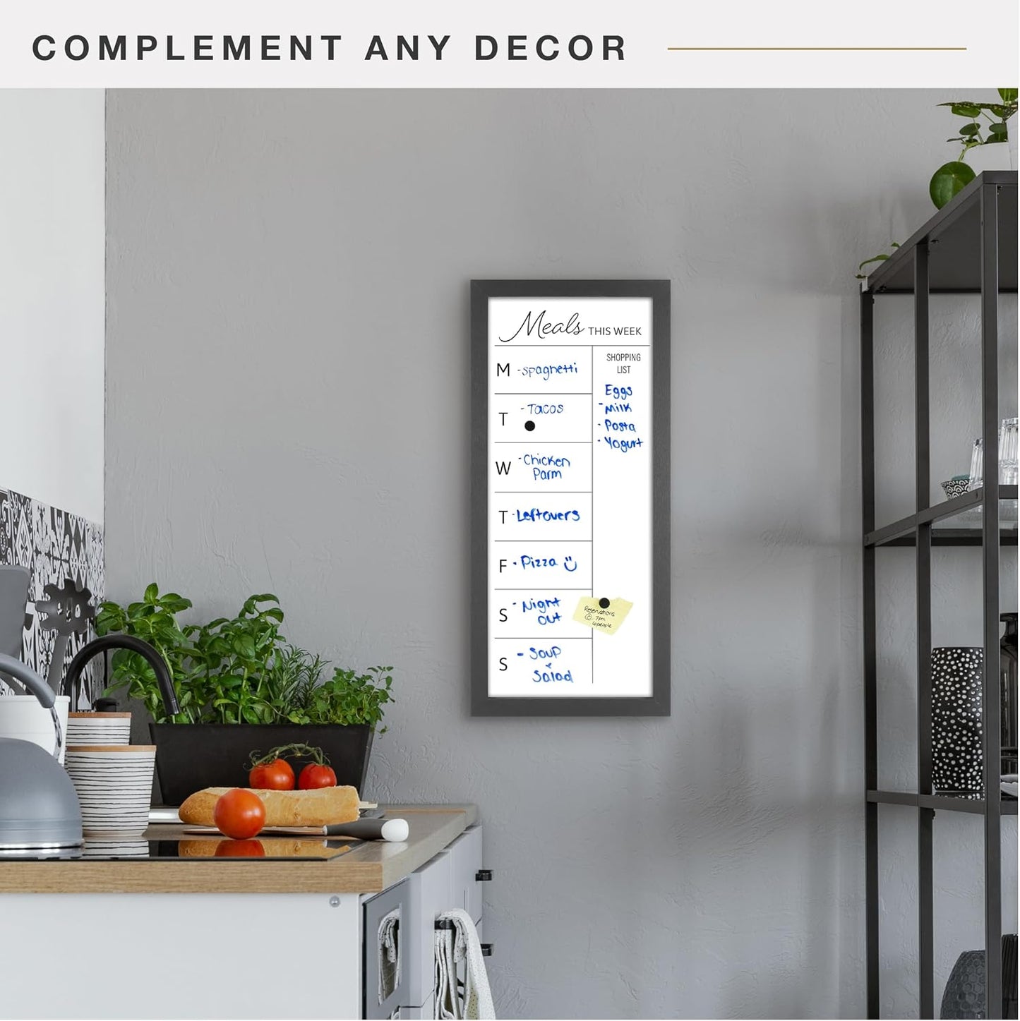 MCS Dry Erase Weekly Meal Planner Black Framed Calander Whiteboard, 11x24 | Dry Erase Weekly Meal Planner Black Framed Calander Whiteboard Frame, 11x24 Inch
